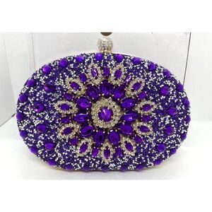 NEW 3-Way Conversion RAMLA Purple Clear Crystal Encrusted Handmade Satin